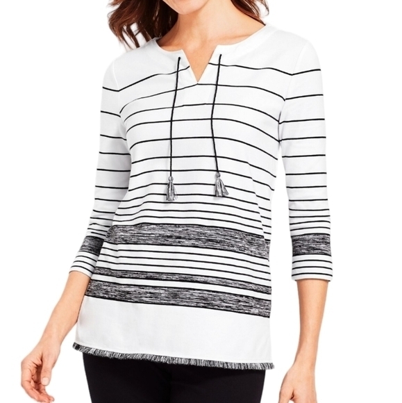 Talbots Tops - T by Talbots‎ stripe tassel split neck cotton blend tunic top size MP